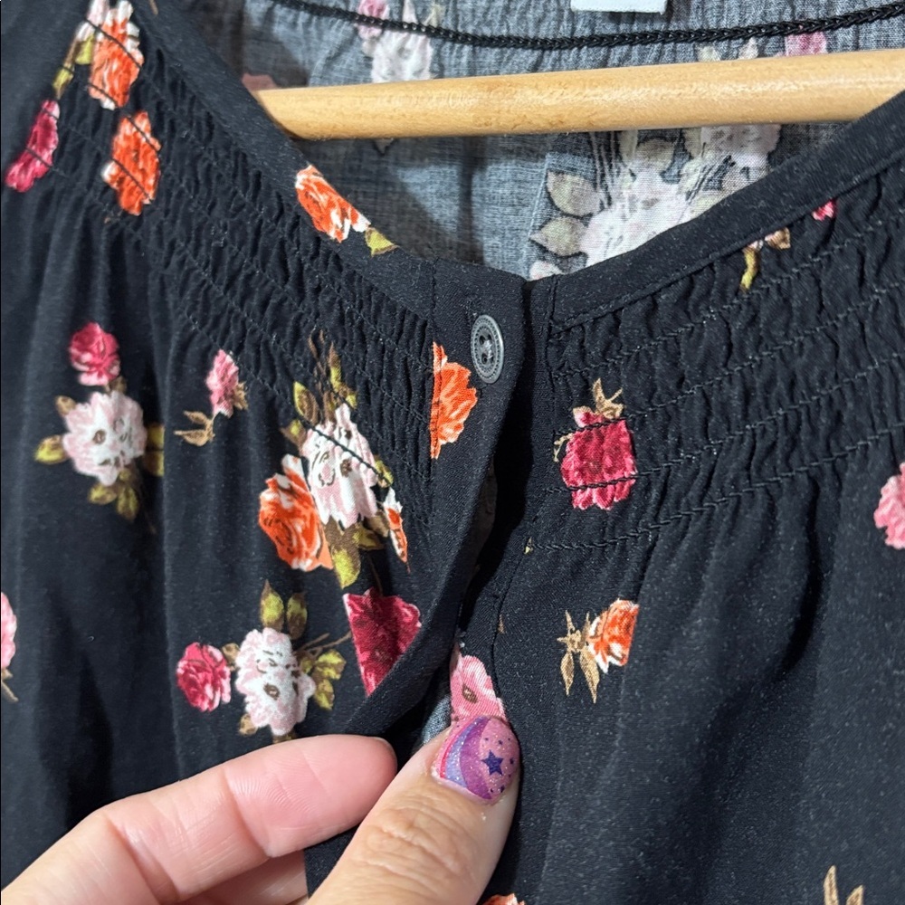 J Jill Black w Floral Button Down Dress Pockets Size XS | cottage core | dainty - Picture 4 of 9